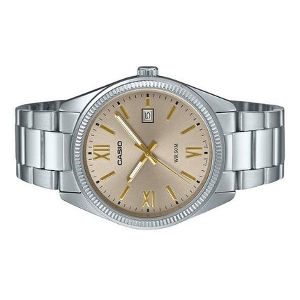 Reloj Casio Standard analógico de cuarzo con esfera beige y baño de iones de acero inoxidable MTP-1302DD-9AV para hombre