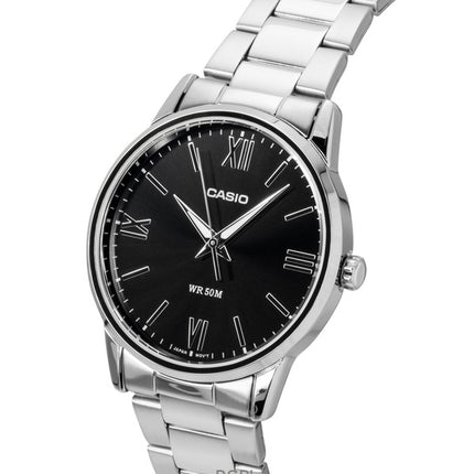 Reloj Casio analógico de acero inoxidable con esfera negra y movimiento de cuarzo MTP-1303DD-1AV para hombre