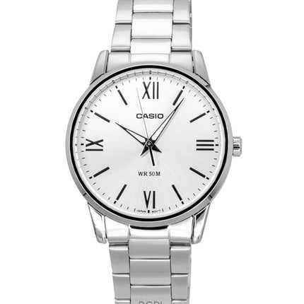 Reloj Casio analógico de cuarzo para hombre, modelo MTP-1303DD-7AV, de acero inoxidable y esfera plateada.
