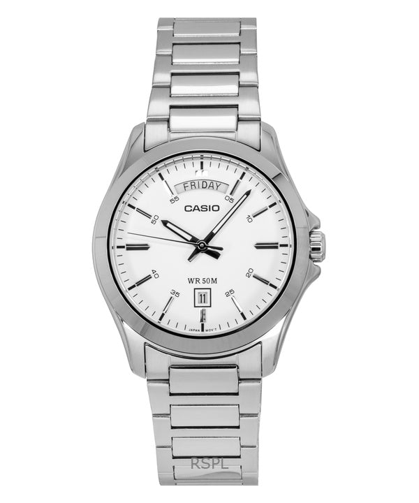 Reloj Casio Standard analógico de acero inoxidable con esfera blanca de cuarzo MTP-1370D-7A3V para hombre