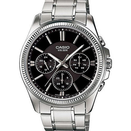 Reloj Casio Enticer analógico de acero inoxidable con esfera negra y cuarzo MTP-1375D-1AV para hombre