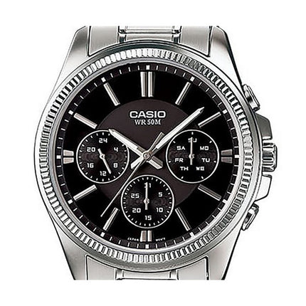 Reloj Casio Enticer analógico de acero inoxidable con esfera negra y cuarzo MTP-1375D-1AV para hombre