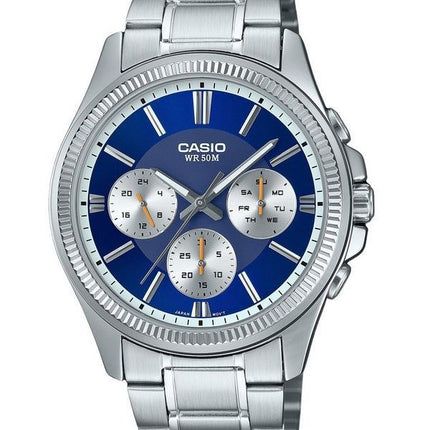 Reloj Casio Enticer analÃ³gico de acero inoxidable con esfera azul y cuarzo MTP-1375D-2A1 para hombre