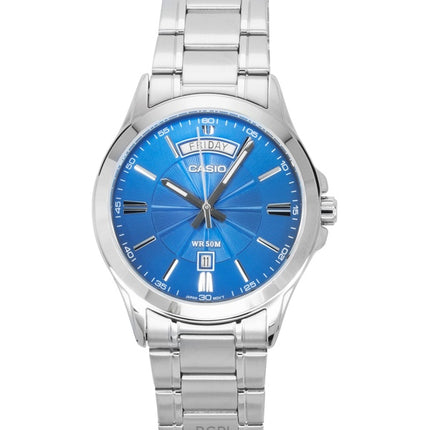 Reloj Casio Standard analógico de acero inoxidable con esfera azul de cuarzo MTP-1381D-2AV para hombre