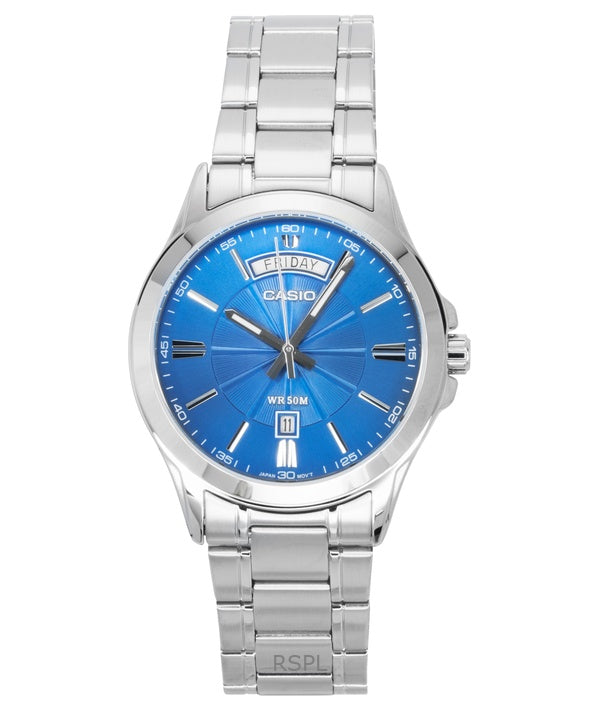 Reloj Casio Standard analógico de acero inoxidable con esfera azul de cuarzo MTP-1381D-2AV para hombre