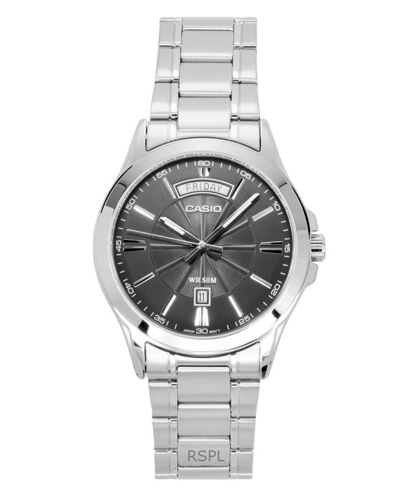 Reloj Casio Standard analógico de acero inoxidable con esfera gris de cuarzo MTP-1381D-8AV para hombre