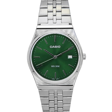 Reloj unisex Casio estándar analógico de acero inoxidable con esfera verde y cuarzo MTP-B145D-3AV