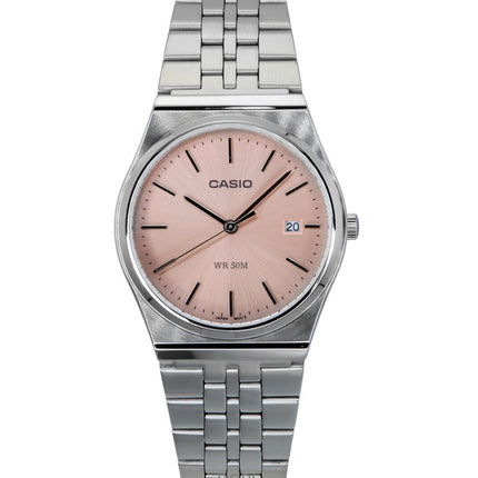 Reloj unisex Casio Standard analógico de acero inoxidable con esfera rosa y cuarzo MTP-B145D-4AV