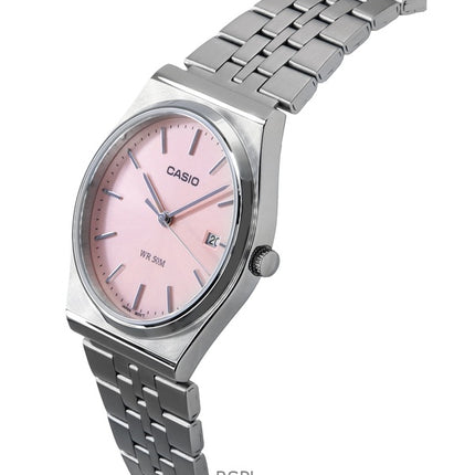 Reloj unisex Casio Standard analógico de acero inoxidable con esfera rosa y cuarzo MTP-B145D-4AV