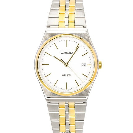 Reloj Casio analógico de cuarzo bicolor de acero inoxidable con esfera blanca MTP-B145SG-7AV para hombre