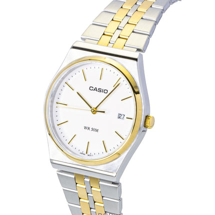 Reloj Casio analógico de cuarzo bicolor de acero inoxidable con esfera blanca MTP-B145SG-7AV para hombre