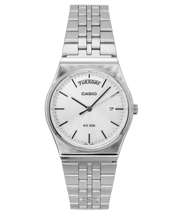 Reloj Casio Standard analógico de acero inoxidable con esfera plateada de cuarzo MTP-B146D-7AV para hombre