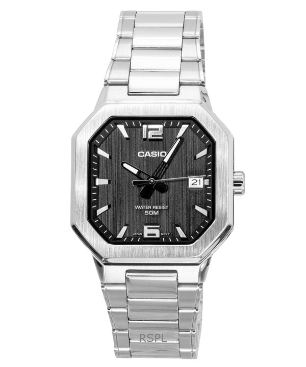 Reloj Casio analógico de acero inoxidable con esfera negra de cuarzo MTP-B195D-1AV para hombre