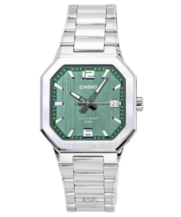 Reloj Casio analógico de acero inoxidable con esfera verde de cuarzo MTP-B195D-3AV para hombre