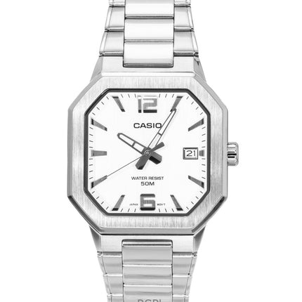 Reloj Casio analógico de acero inoxidable con esfera plateada de cuarzo MTP-B195D-7AV para hombre