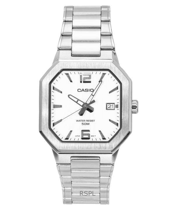 Reloj Casio analógico de acero inoxidable con esfera plateada de cuarzo MTP-B195D-7AV para hombre