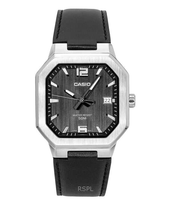 Reloj Casio analógico de cuarzo con correa de cuero y esfera negra MTP-B195L-1AV para hombre