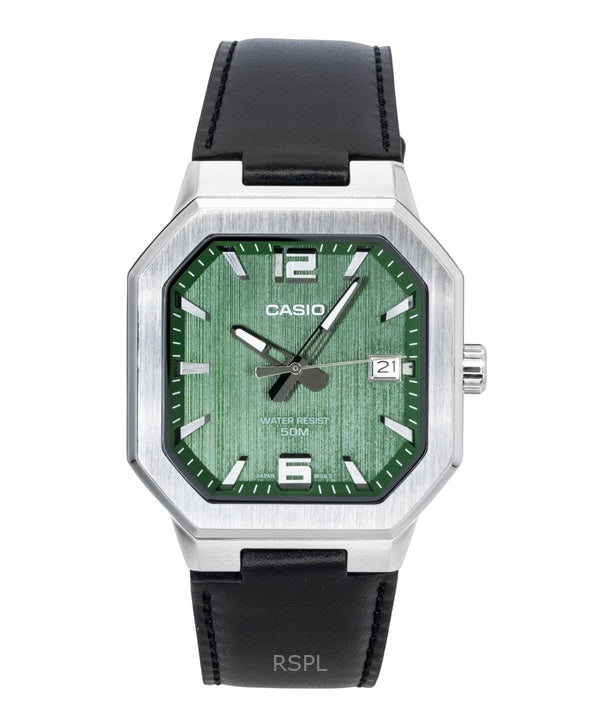 Reloj Casio analógico de cuarzo con correa de cuero y esfera verde MTP-B195L-3AV para hombre