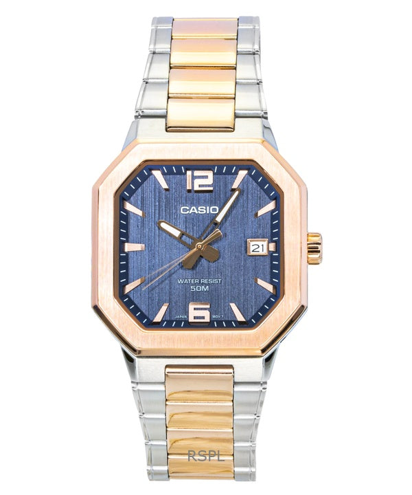 Reloj Casio analógico de cuarzo bicolor de acero inoxidable con esfera negra MTP-B195RG-2AV para hombre