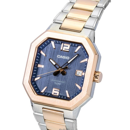 Reloj Casio analógico de cuarzo bicolor de acero inoxidable con esfera negra MTP-B195RG-2AV para hombre