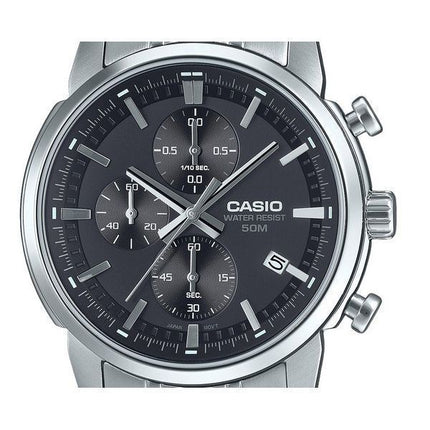 Reloj para hombre Casio Cronógrafo analógico estándar de acero inoxidable con esfera negra y cuarzo MTP-E510D-1A1V
