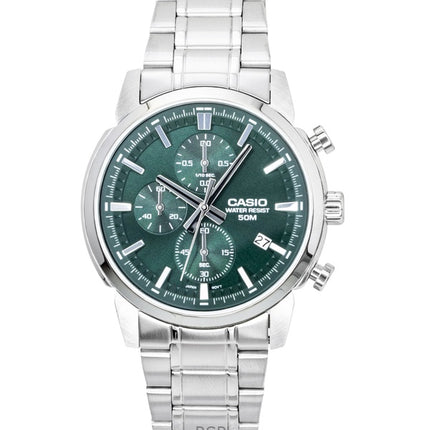 Reloj Casio Cronógrafo Analógico de Acero Inoxidable con Esfera Verde de Cuarzo MTP-E510D-3AV para Hombre
