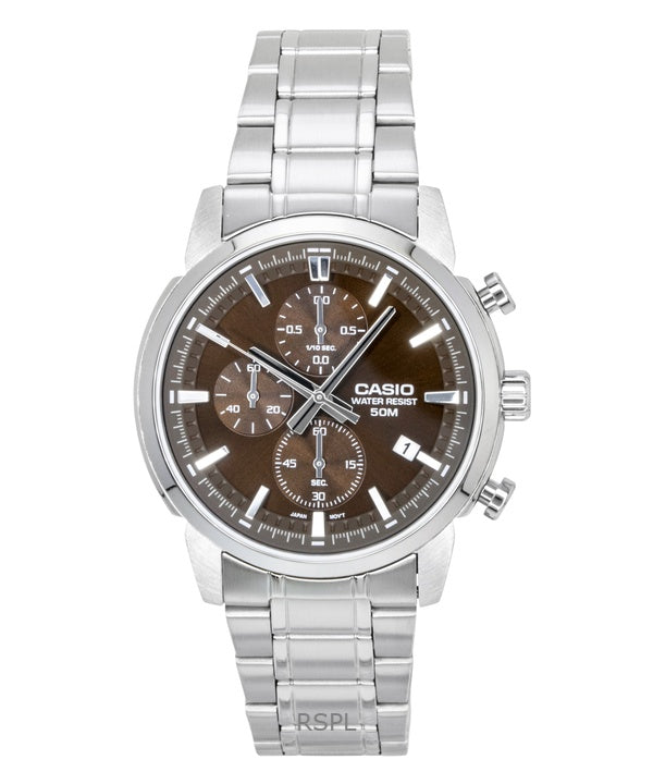 Reloj Casio Cronógrafo Analógico de Acero Inoxidable con Esfera Marrón de Cuarzo MTP-E510D-5AV para Hombre
