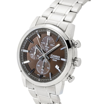 Reloj Casio Cronógrafo Analógico de Acero Inoxidable con Esfera Marrón de Cuarzo MTP-E510D-5AV para Hombre