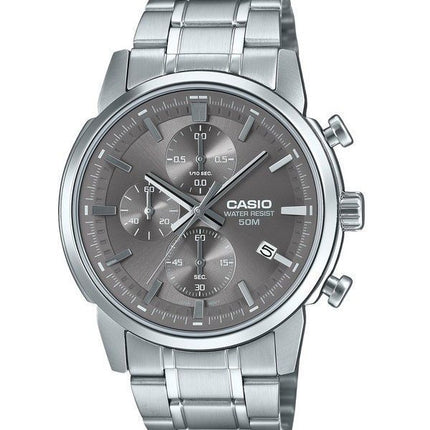 Reloj para hombre Casio Cronógrafo analógico estándar de acero inoxidable con esfera gris y cuarzo MTP-E510D-8AV