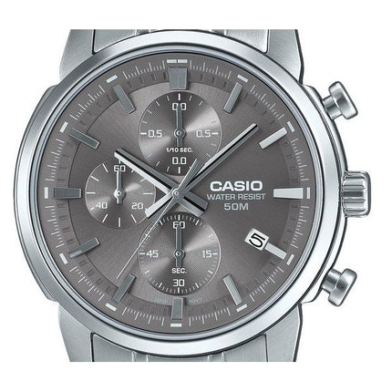 Reloj para hombre Casio Cronógrafo analógico estándar de acero inoxidable con esfera gris y cuarzo MTP-E510D-8AV