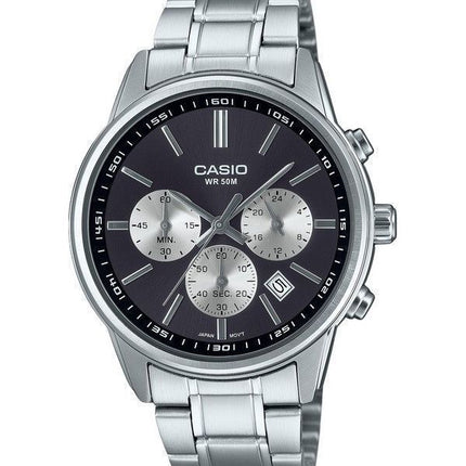 Reloj para hombre Casio Cronógrafo analógico estándar de acero inoxidable con esfera gris y cuarzo MTP-E515D-1AV