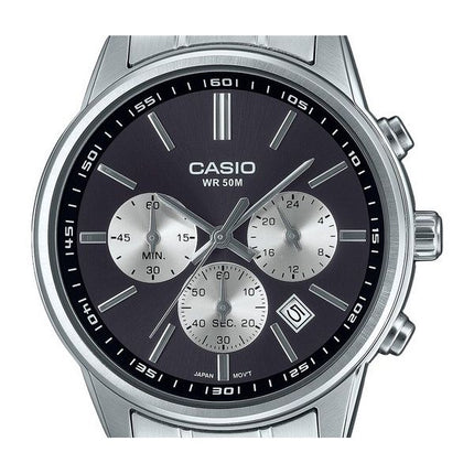 Reloj para hombre Casio Cronógrafo analógico estándar de acero inoxidable con esfera gris y cuarzo MTP-E515D-1AV