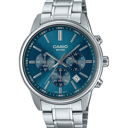 Reloj para hombre Casio Cronógrafo analógico estándar de acero inoxidable con esfera azul y cuarzo MTP-E515D-2A1V