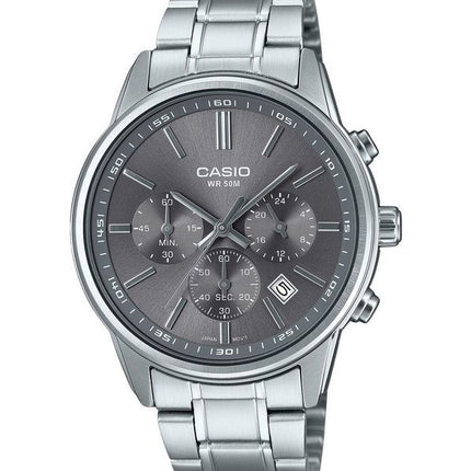 Reloj para hombre Casio Cronógrafo analógico estándar de acero inoxidable con esfera gris y cuarzo MTP-E515D-8AV