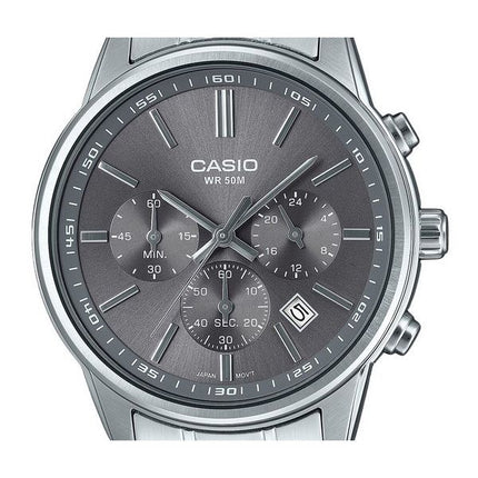 Reloj para hombre Casio Cronógrafo analógico estándar de acero inoxidable con esfera gris y cuarzo MTP-E515D-8AV