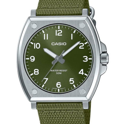 Reloj Casio MTP-E730C-3AV de cuarzo con esfera verde y correa de tela analógica estándar para hombre