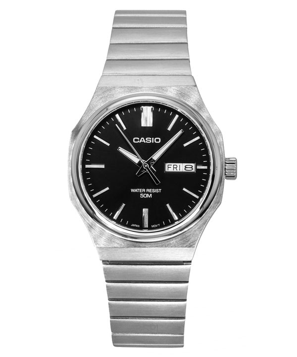 Reloj Casio Standard analógico de acero inoxidable con esfera negra de cuarzo MTP-E735D-1AV para hombre