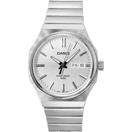 Reloj Casio Standard analógico de acero inoxidable con esfera plateada de cuarzo MTP-E735D-7AV para hombre