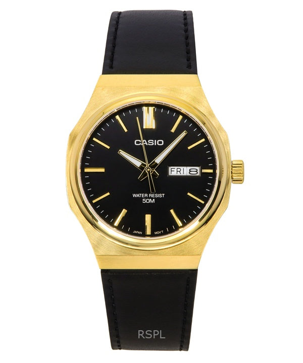 Reloj Casio Standard analógico de cuarzo con correa de cuero y esfera negra MTP-E735GL-1AV para hombre