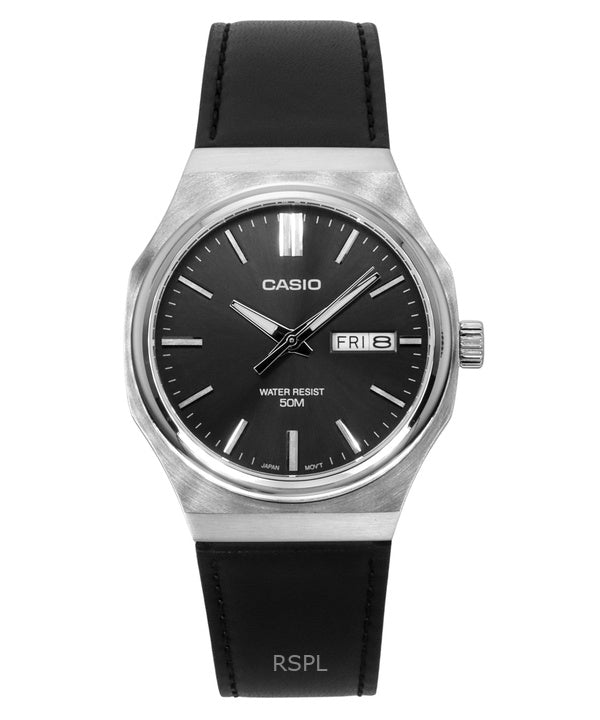 Reloj Casio Standard analógico de cuarzo con correa de cuero y esfera gris MTP-E735L-8AV para hombre