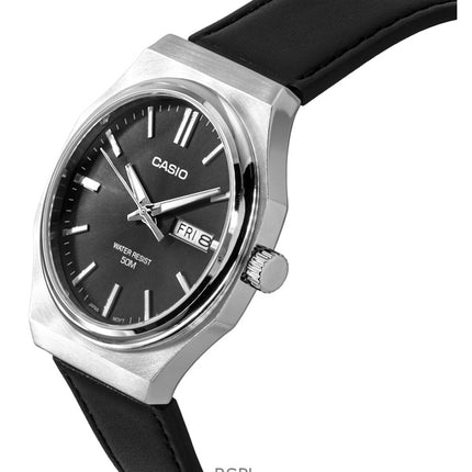 Reloj Casio Standard analógico de cuarzo con correa de cuero y esfera gris MTP-E735L-8AV para hombre
