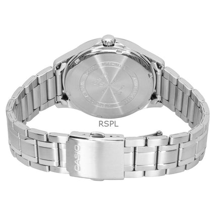 Reloj Casio MTP-M110D-1AV para hombre, analógico, con fase lunar, de acero inoxidable, esfera negra y movimiento de cuarzo.