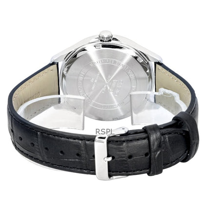 Reloj Casio MTP-M110L-1AV para hombre, analógico, con fase lunar, correa de cuero, esfera negra y movimiento de cuarzo.