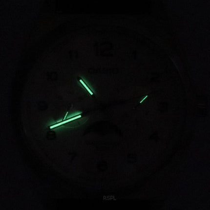 Reloj Casio estándar analógico fase lunar esfera blanca correa de cuero cuarzo MTP-M300L-7A MTPM300L-7 para hombre
