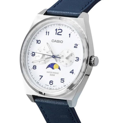 Reloj Casio estándar analógico fase lunar esfera blanca correa de cuero cuarzo MTP-M300L-7A MTPM300L-7 para hombre