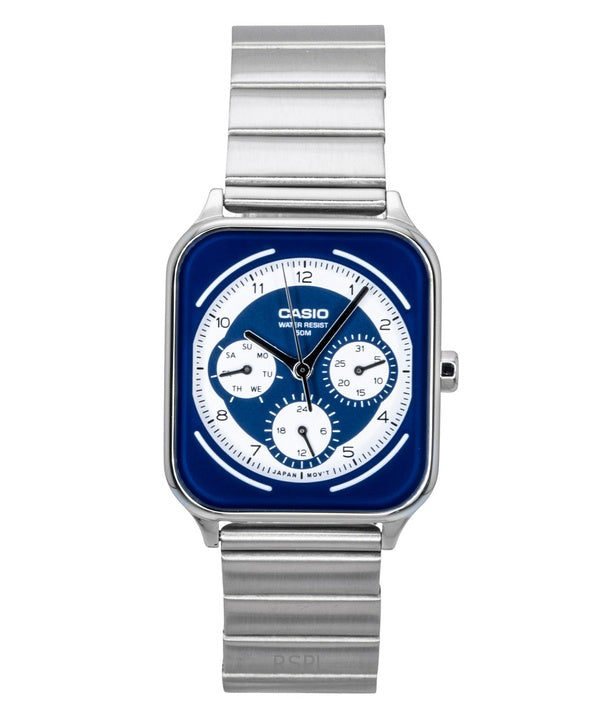 Reloj Casio Standard Analog de acero inoxidable con esfera azul y blanca, de cuarzo, modelo MTP-M307D-2BV para hombre
