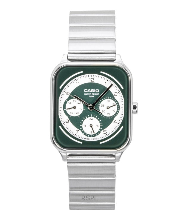 Reloj Casio Standard Analog de acero inoxidable con esfera verde y blanca, de cuarzo, modelo MTP-M307D-3BV para hombre