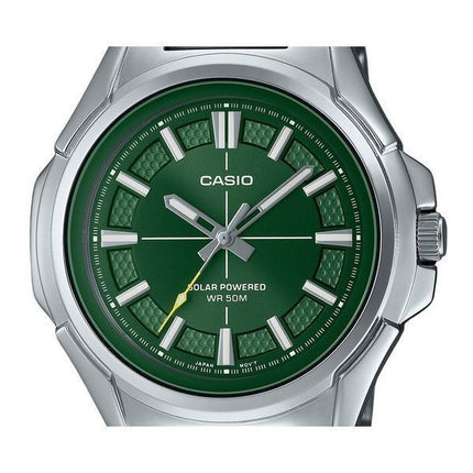 Reloj Casio estándar analógico de acero inoxidable con esfera verde Solar MTP-RS100D-3AV para hombre