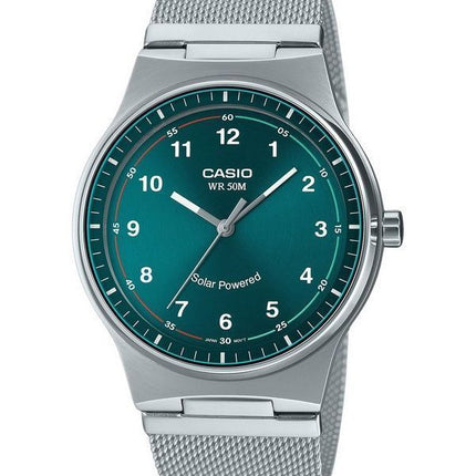 Reloj Casio estándar analógico de acero inoxidable con esfera verde Solar MTP-RS105M-3BV para hombre