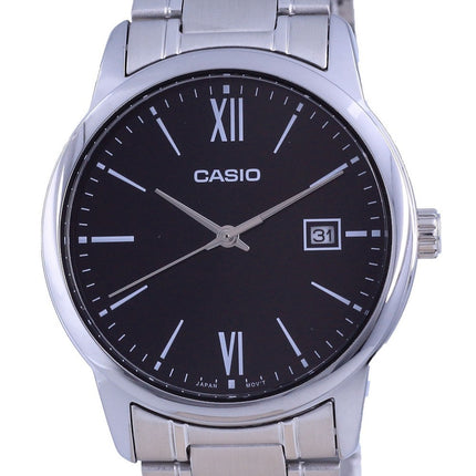 Reloj Casio de cuarzo analógico de acero inoxidable con esfera negra MTP-V002D-1B3 MTPV002D-1 para hombre